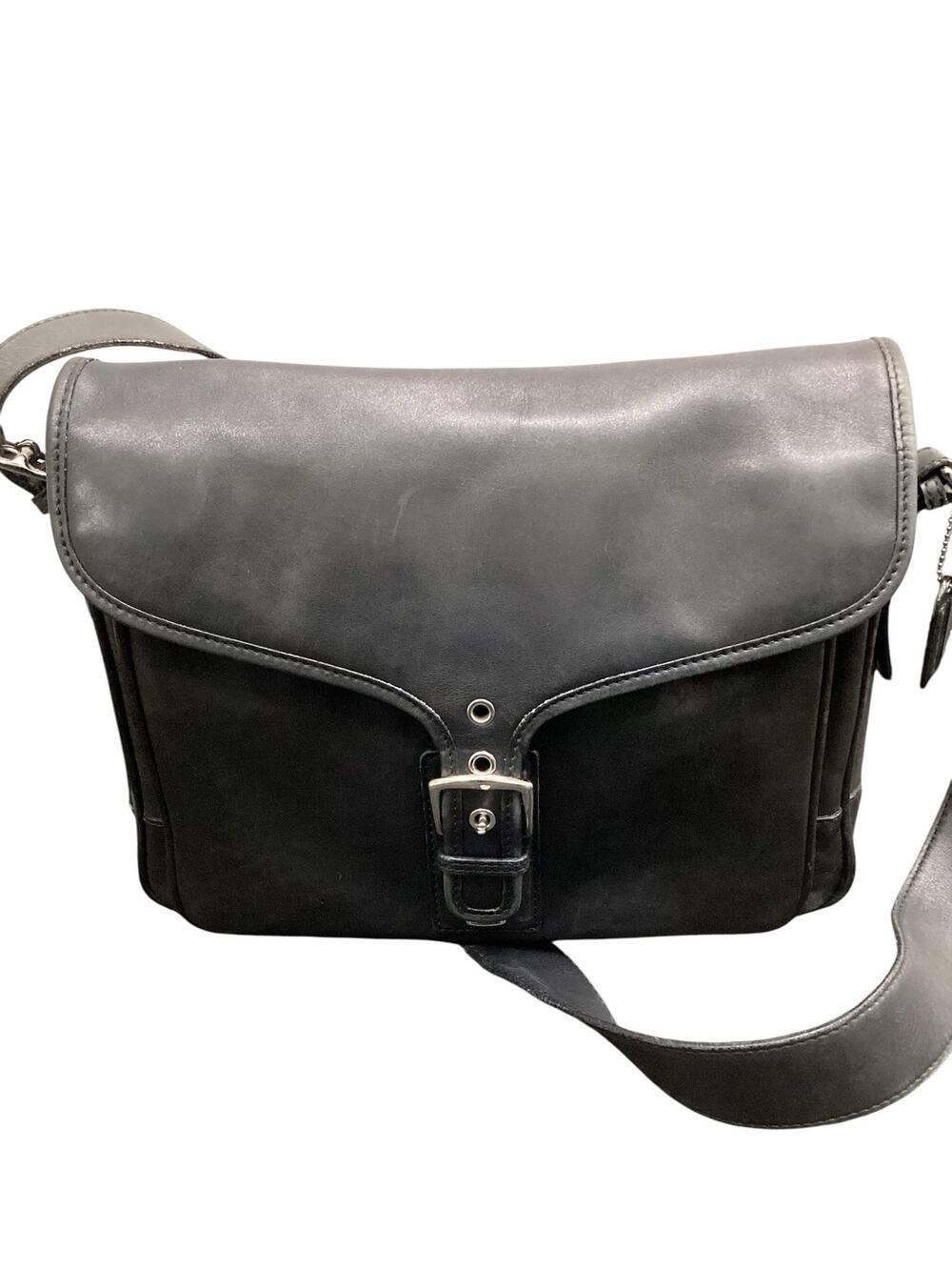 Vintage Coach Bag Unisex Saddle Messenger G23-5735 Genuine Leather Black